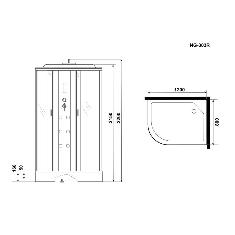 Душевая кабина Niagara Ultra NG-303-01R 120х80, правая, стекло прозрачное с матовой полосой, профиль хром,с крышей, с гидромассажем, с пультом управления