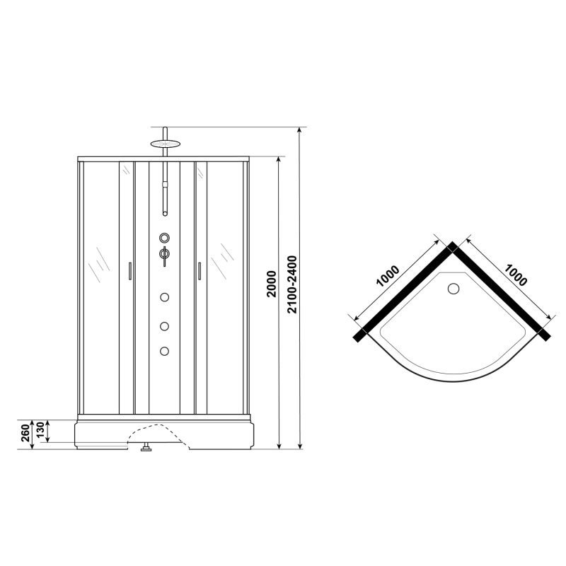 Душевая кабина Niagara Classic NG-3302-14BKTG 100x100, стекло матовое, профиль серебро, без крыши, с гидромассажем