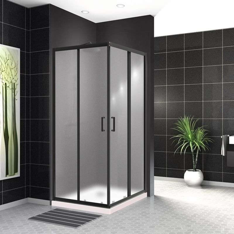 Душевой уголок BelBagno Uno-195 A-2-90-P-NERO 90x90, стекло матовое рифленое, профиль черный