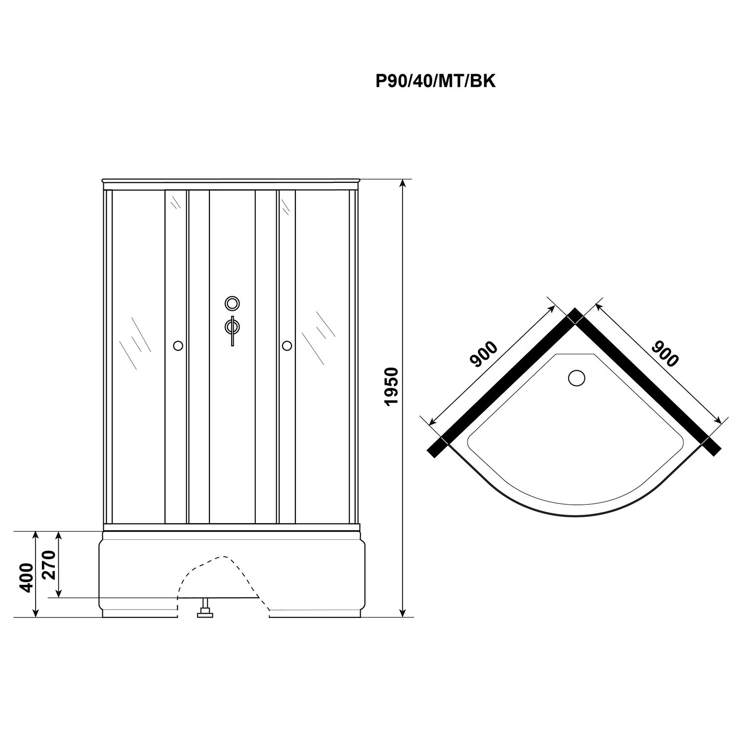 Душевая кабина Niagara Promo P90/40/MT/BK 90х90, стекло матовое, профиль белый, без крыши