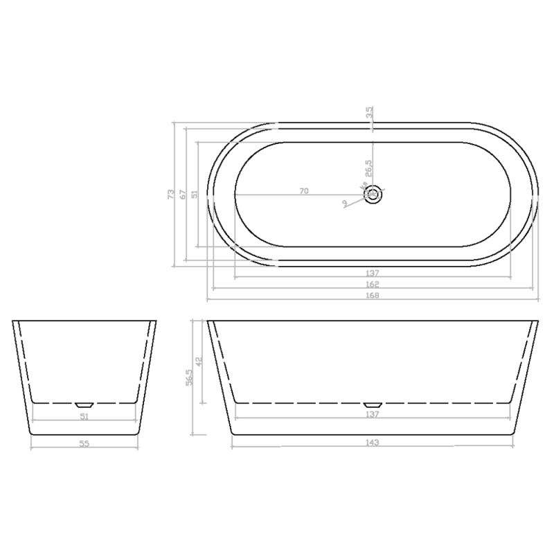 Ванна CeruttiSPA Resia CT7388 170x80 акриловая, цвет белый