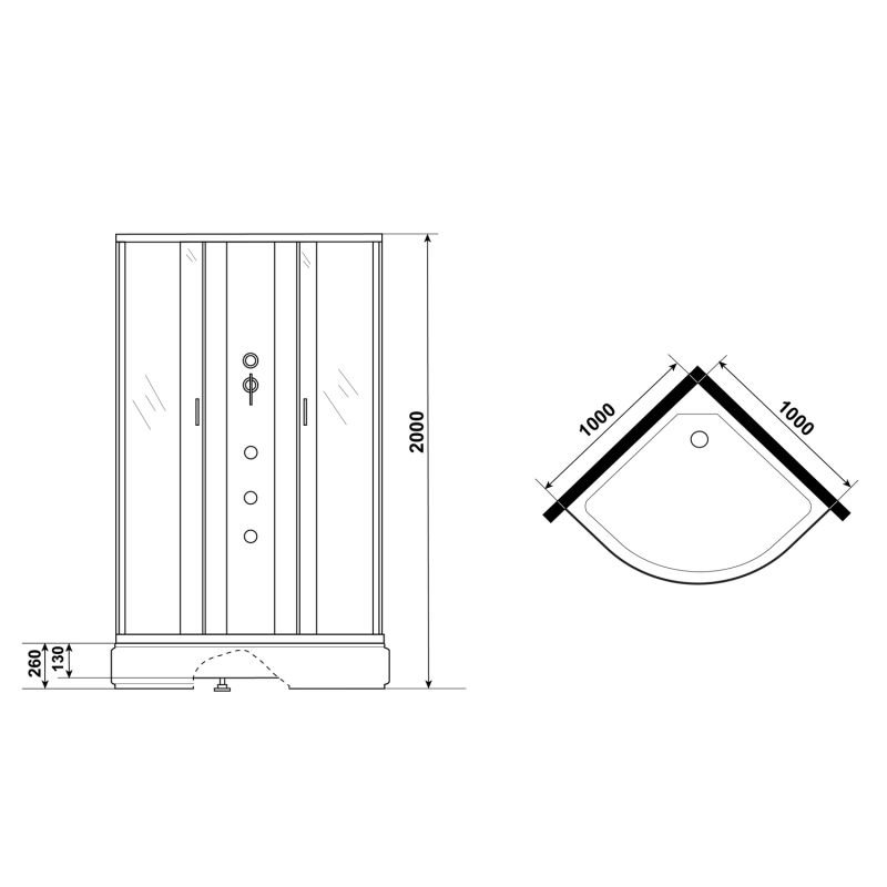 Душевая кабина Niagara Classic NG-3302-14BKG 100x100, стекло матовое, профиль серебро, без крыши, с гидромассажем