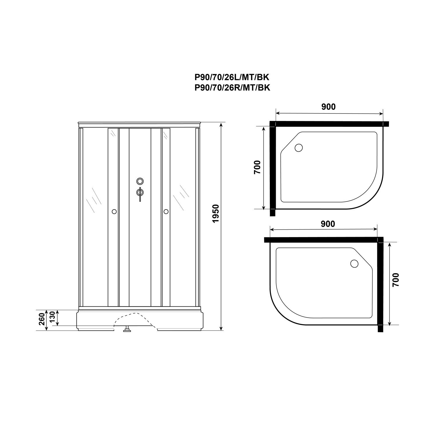 Душевая кабина Niagara Promo P90/70/26L/MT/BK 90х70, левая, стекло матовое, профиль белый, без крыши