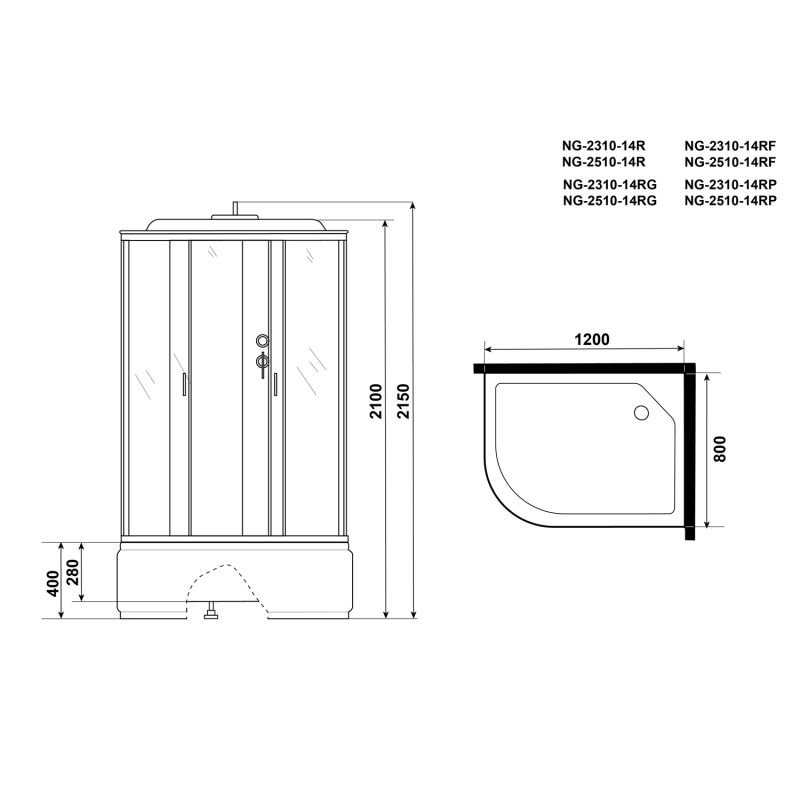 Душевая кабина Niagara Classic NG-2510-14RG 120x80, правая, стекло тонированное, профиль серебро, с крышей, с гидромассажем