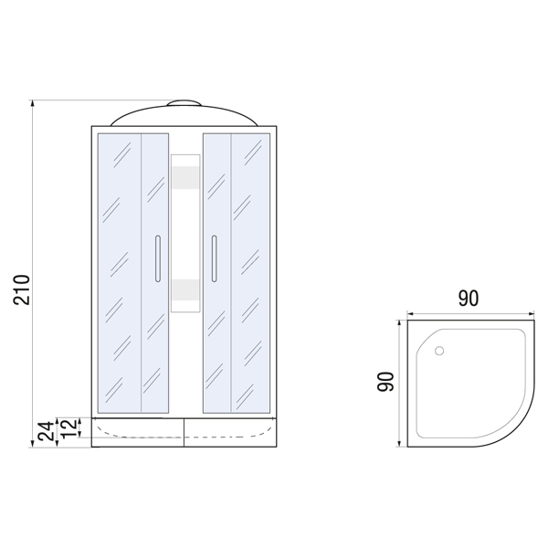 Душевая кабина River Rein 90/24 МТ 90x90, стекло матовое, профиль хром матовый, с крышей