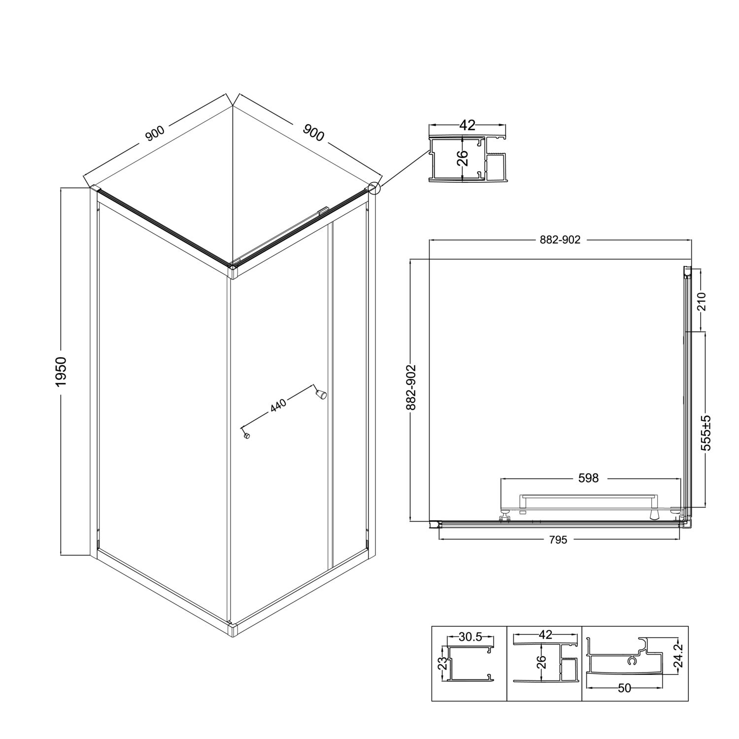 Душевой уголок Niagara Nova NG-6833-34 Black 90x90, стекло прозрачное, профиль черный матовый - фото 1