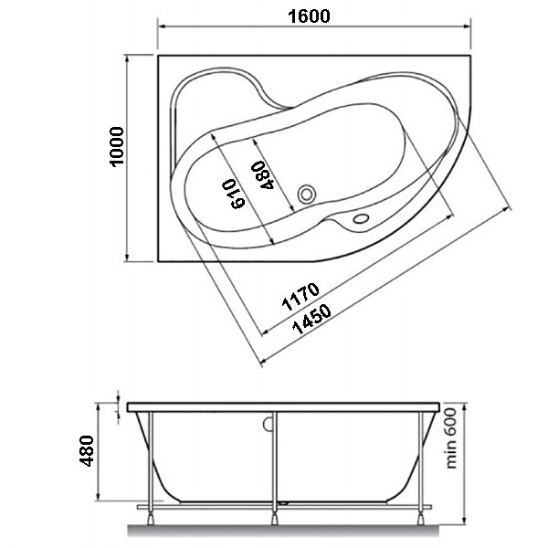 Ванна Relisan Adara L 160х100, левая, акриловая, цвет белый