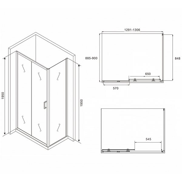 Душевой уголок Abber Schwarzer Diamant AG30130B-S90B 130x90, стекло прозрачное, профиль черный