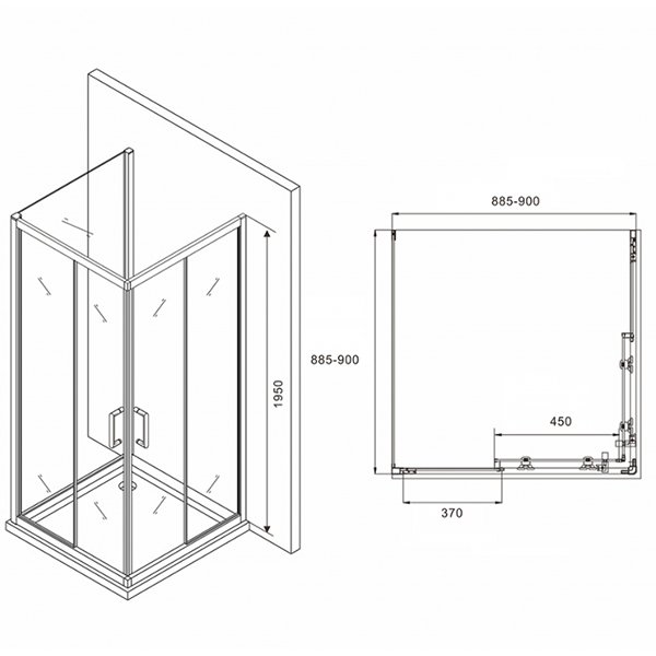 Душевой уголок Abber Schwarzer Diamant AG02090B-S90B 90x90, стекло прозрачное, профиль черный