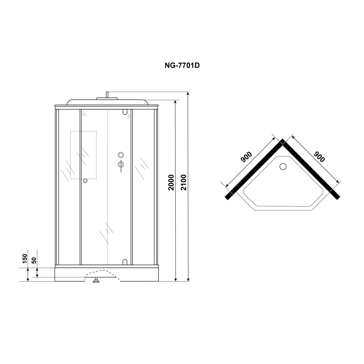 Душевая кабина Niagara Luxe NG-7701DM 90x90, стекло прозрачное, профиль серебро, с крышей - фото 1