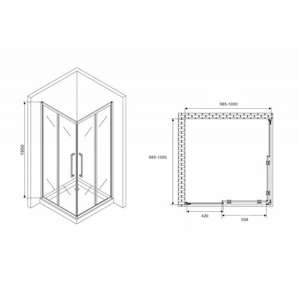 Душевой уголок Abber Schwarzer Diamant AG02100H 100x100, стекло прозрачное, профиль хром