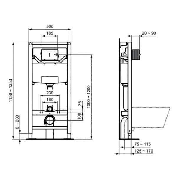 Комплект Ideal Standard P211601 подвесного унитаза Connect AquaBlade с сиденьем микролифт и инсталляции Prosys 120 P с кнопкой Oleas P1 хром, цвет евро белый