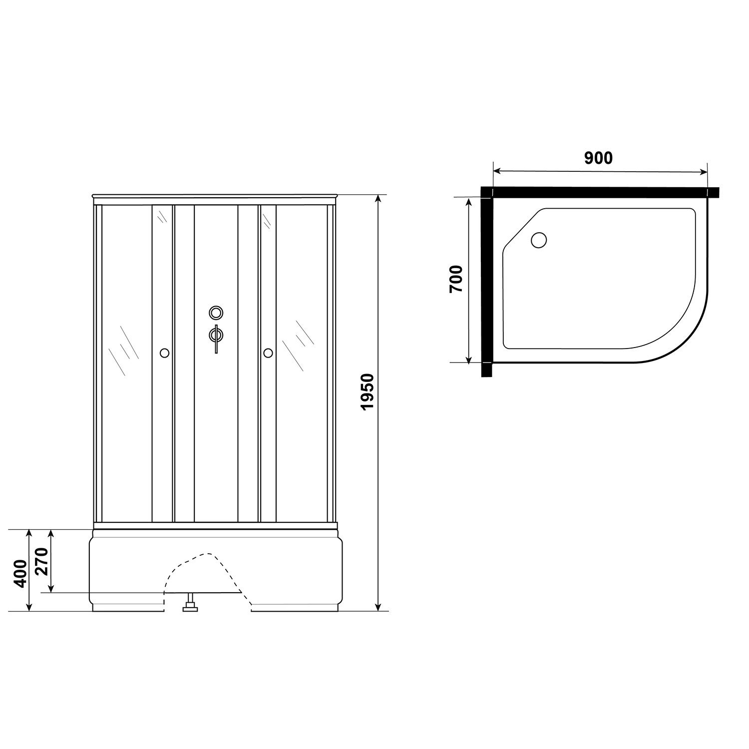 Душевая кабина Niagara Eco E90/70/40L/TN/BK 90х70, левая, стекло тонированное, профиль серебро, без крыши