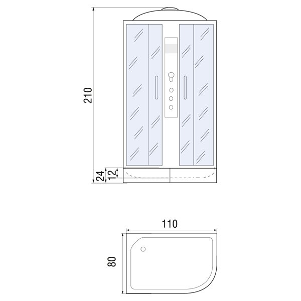 Душевая кабина River Dunay 110/80/24 МТ L 110x80, левая, стекло матовое, профиль хром матовый, с крышей, с гидромассажем