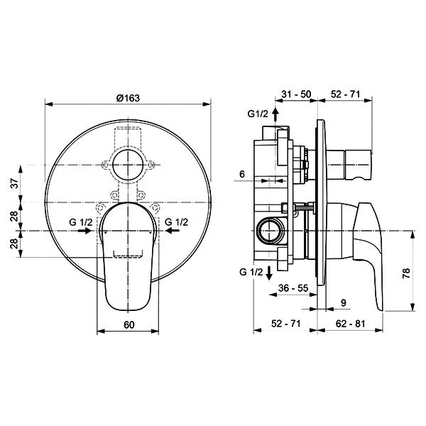 Душевой комплект Ideal Standard Ceraflex BC447AA, встраиваемый, цвет хром