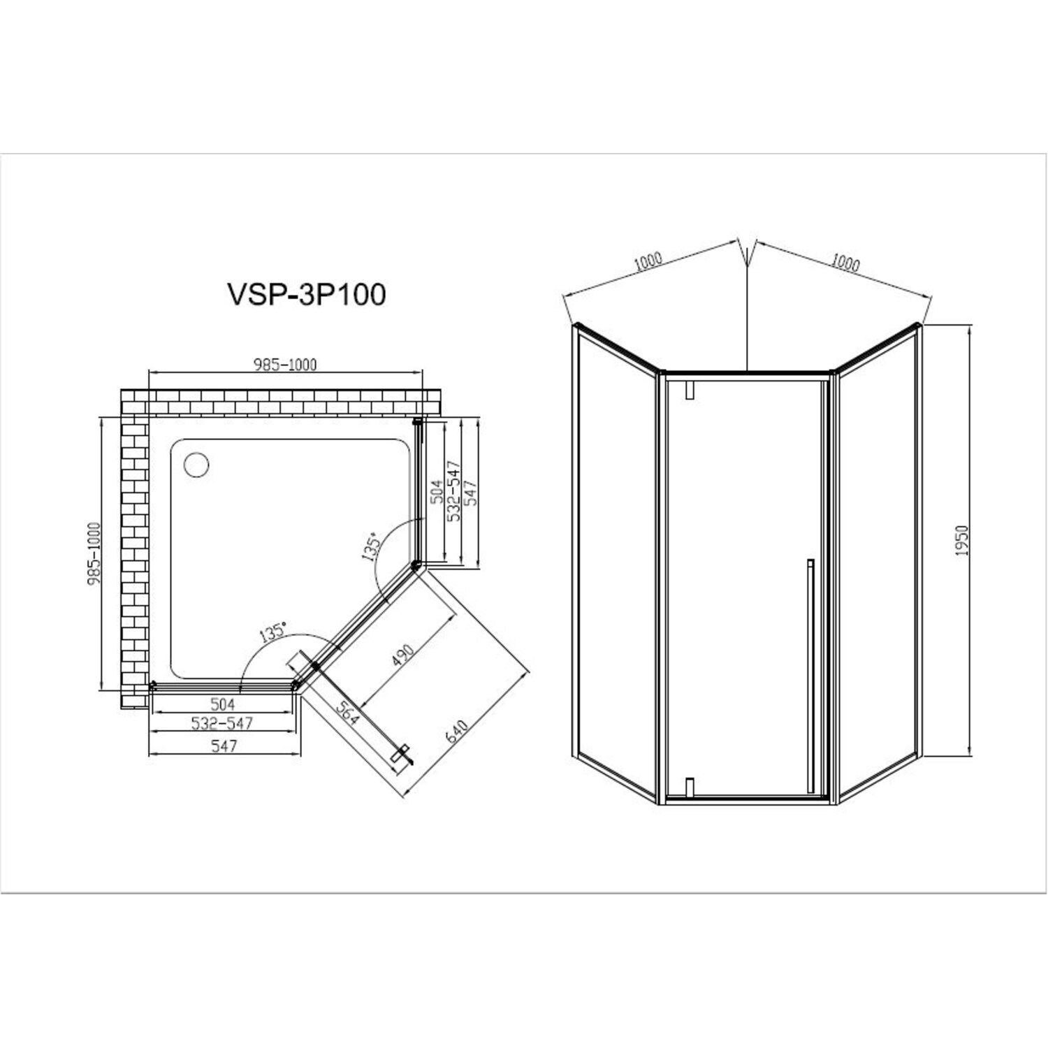 Душевой уголок Vincea Penta VSP-3P 100x100, стекло прозрачное, профиль хром - фото 1