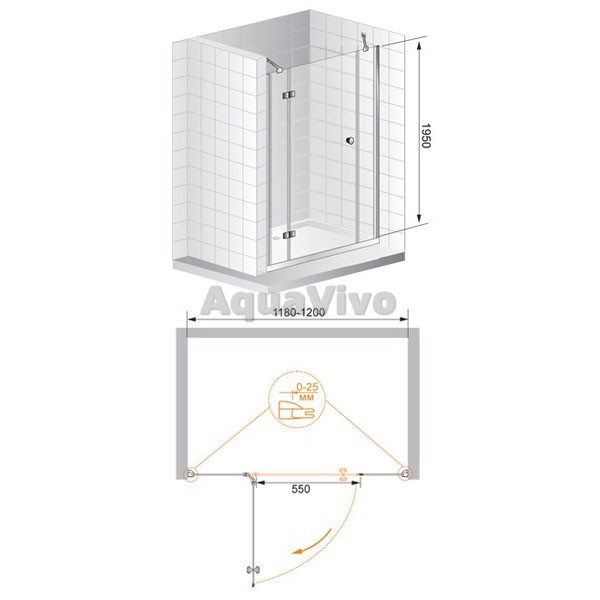 Душевая дверь Cezares VERONA-W-B-13-30+60/30-C-Cr 120, стекло прозрачное, профиль хром