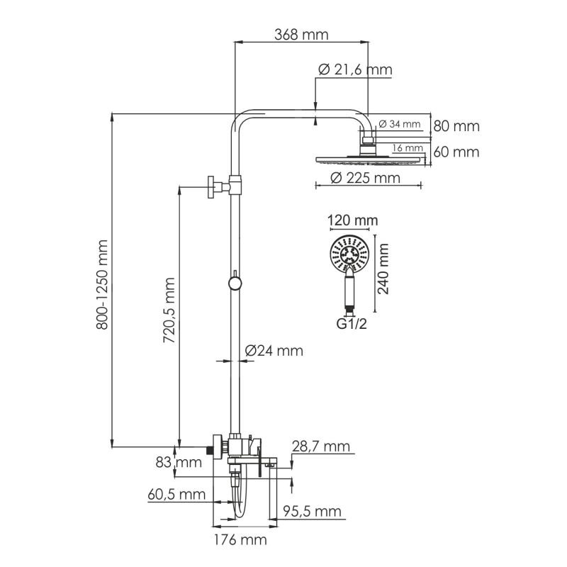 Душевая стойка WasserKRAFT A185.067.058.WM, с верхним душем, смесителем, цвет белый - фото 1