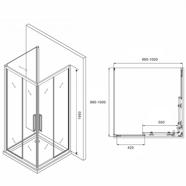 Душевой уголок Abber Schwarzer Diamant AG02100BH-S100B 100x100, стекло прозрачное, профиль черный