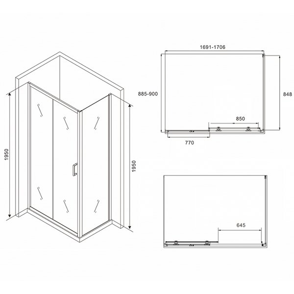 Душевой уголок Abber Schwarzer Diamant AG30170B-S90B 170x90, стекло прозрачное, профиль черный - фото 1