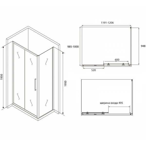 Душевой уголок Abber Schwarzer Diamant AG30120BH-S100B 120x100, стекло прозрачное, профиль черный