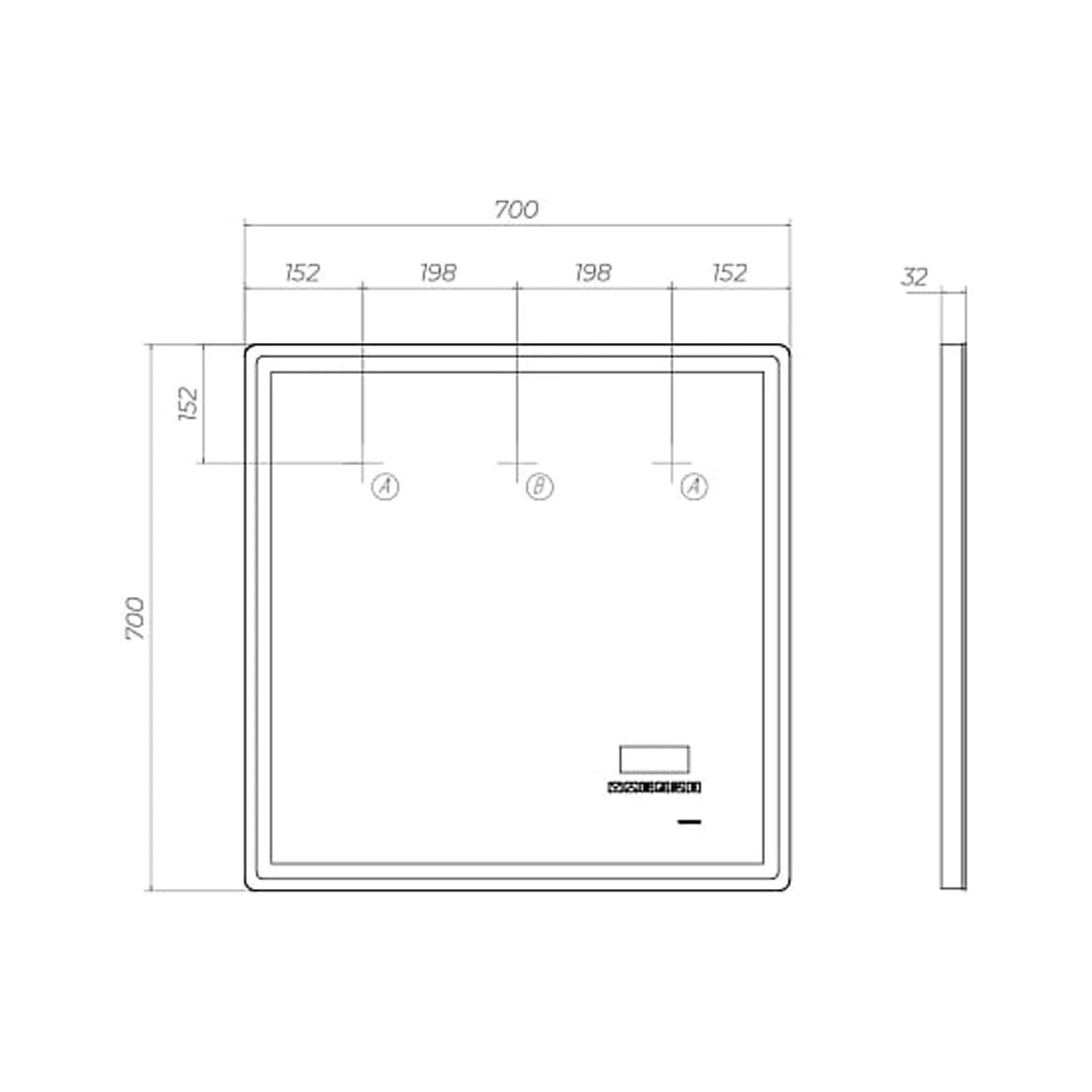 Зеркало Vigo Geometry Media 70x70, с подсветкой, функцией антизапотевания, часами и медиаблоком