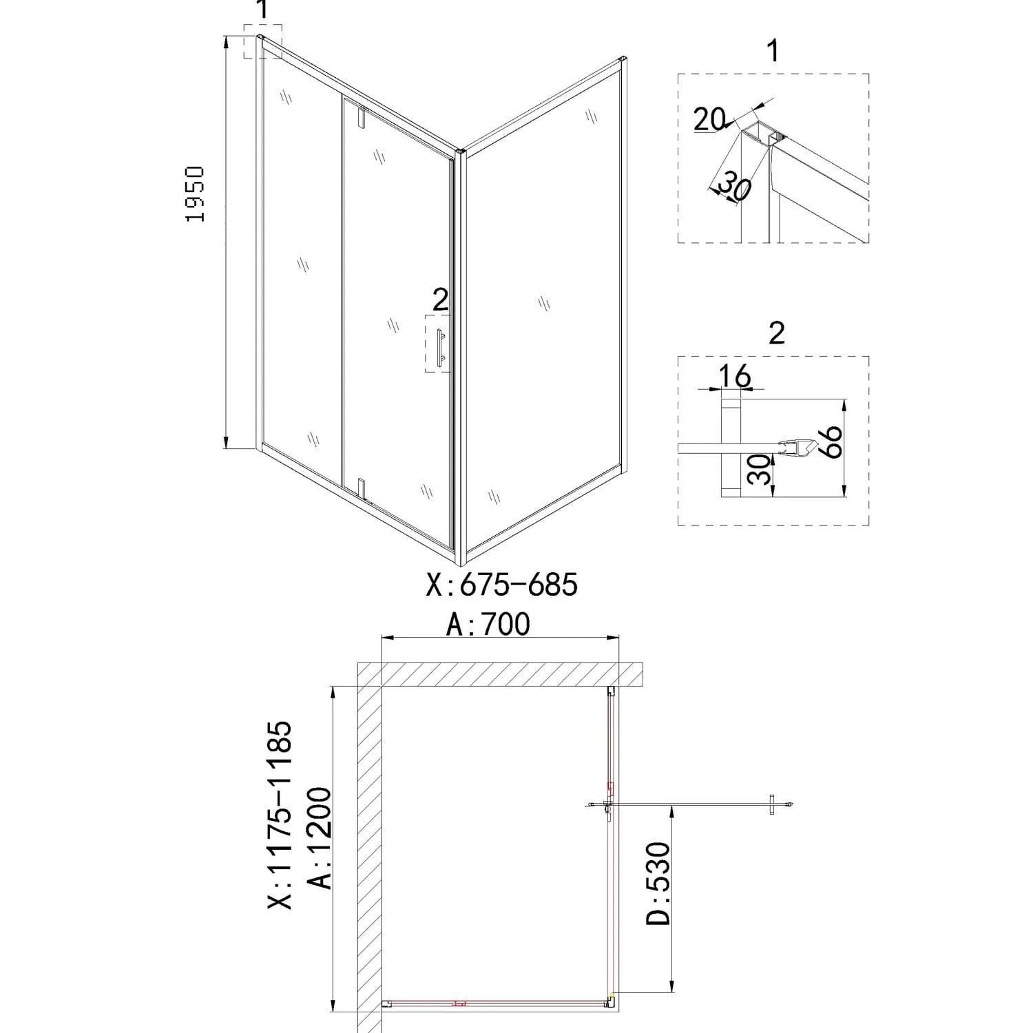 Душевой уголок Niagara Nova NG-43-12AG-A70G 120x70, стекло прозрачное, профиль холодное золото - фото 1