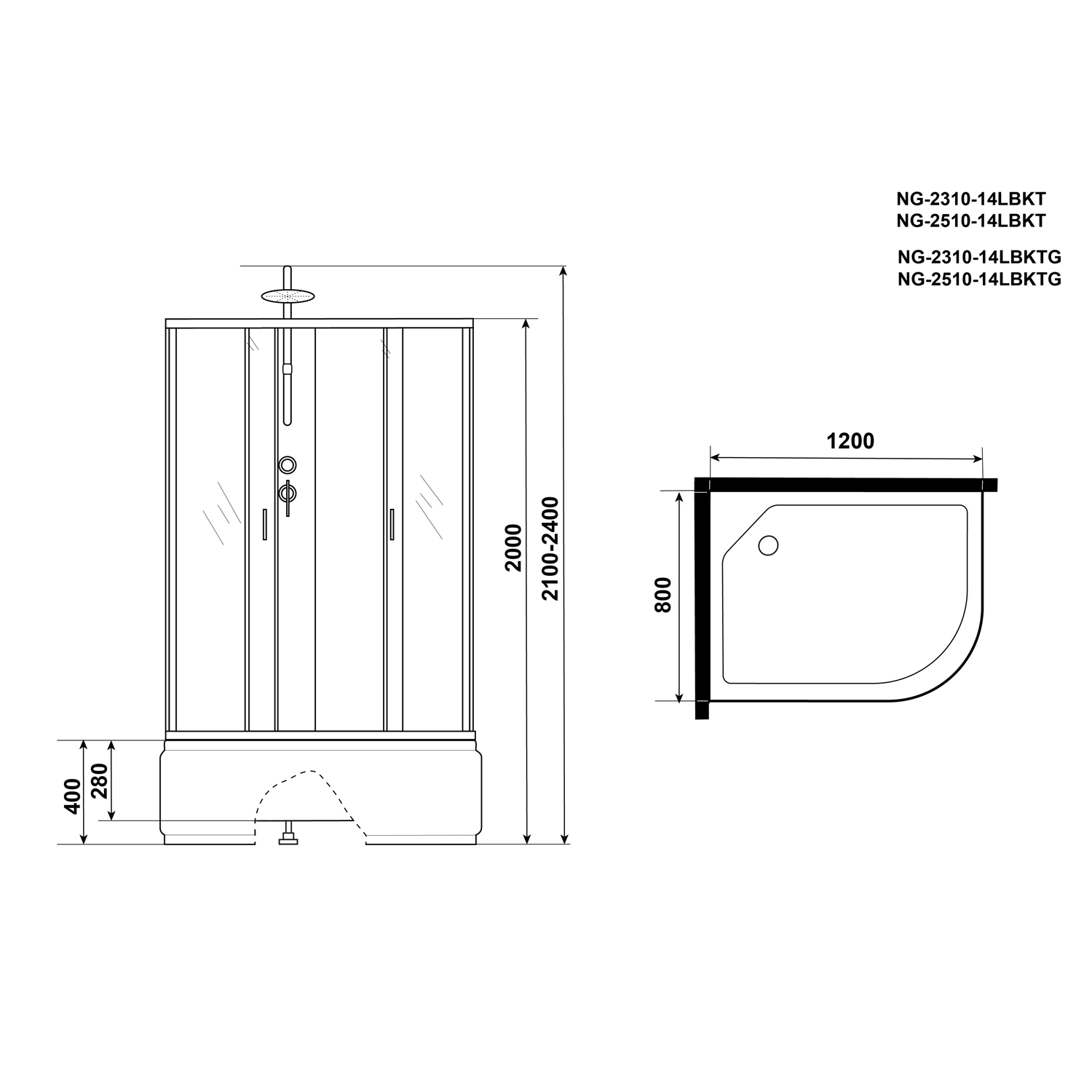 Душевая кабина Niagara Classic NG-2510-14LBKTG 120x80, левая, стекло тонированное, профиль серебро, без крыши, с гидромассажем