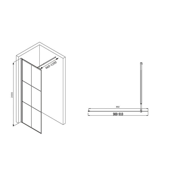 Душевая перегородка Abber Immer Offen AG62090B 90x200, стекло прозрачное, профиль черный - фото 1