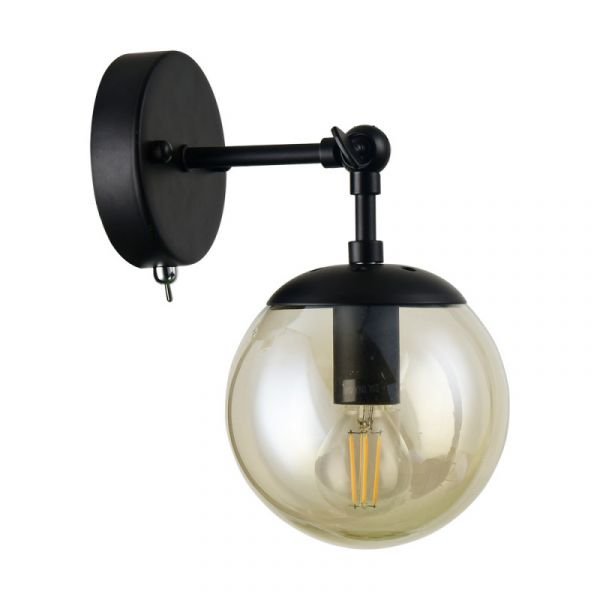 Бра Arte Lamp Bolla A1664AP-1BK, арматура черная, плафон стекло янтарное, 13х18 см