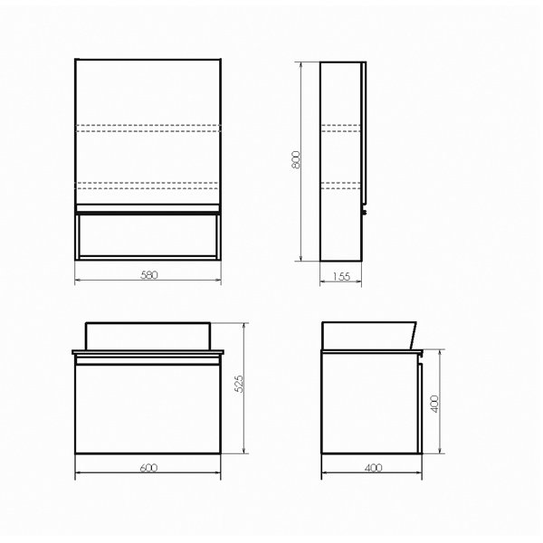 Мебель для ванной Comforty Эдинбург 60 с раковиной Comforty 9055RA-50, цвет бетон светлый