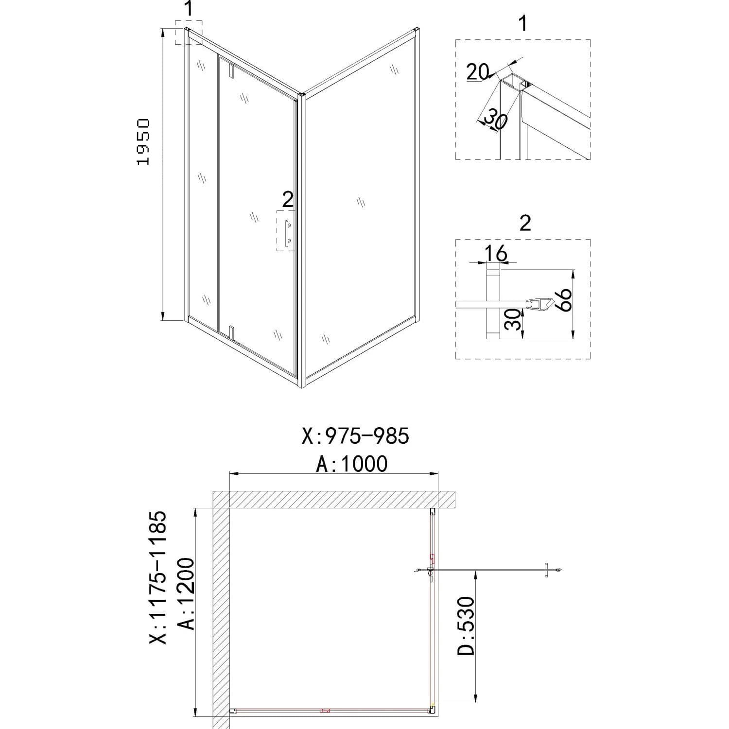 Душевой уголок Niagara Nova NG-43-12AG-A100G 120x100, стекло прозрачное, профиль холодное золото - фото 1