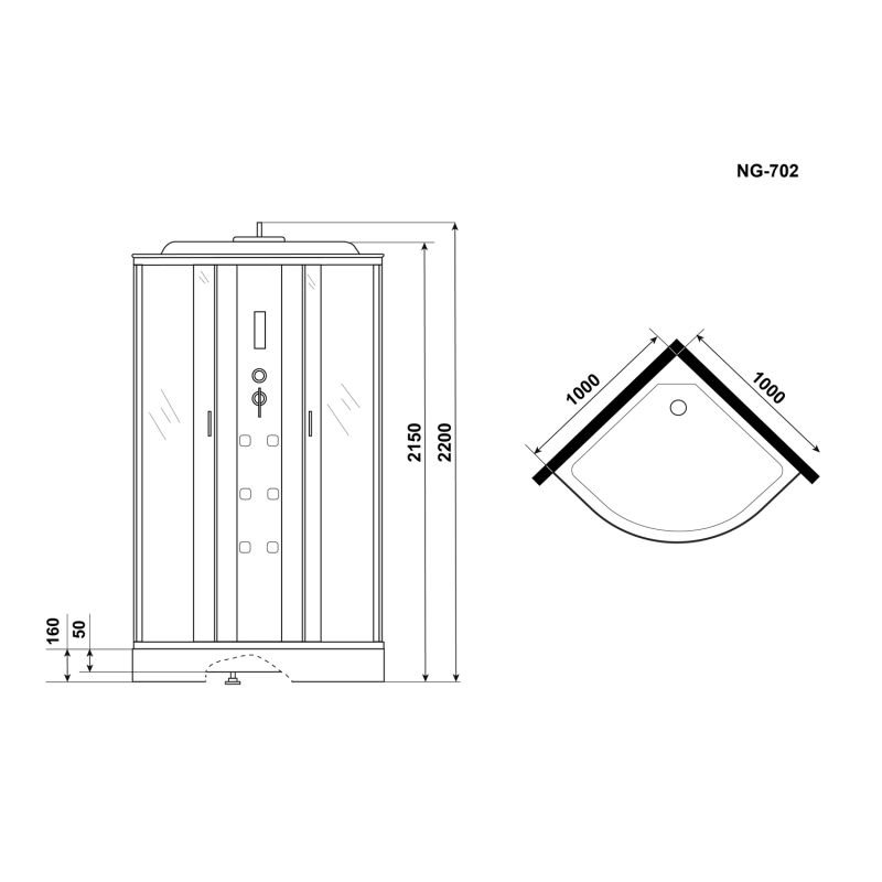 Душевая кабина Niagara Ultra NG-702-01 100х100, стекло прозрачное с рисунком, профиль хром, с крышей, с гидромассажем, с пультом управления