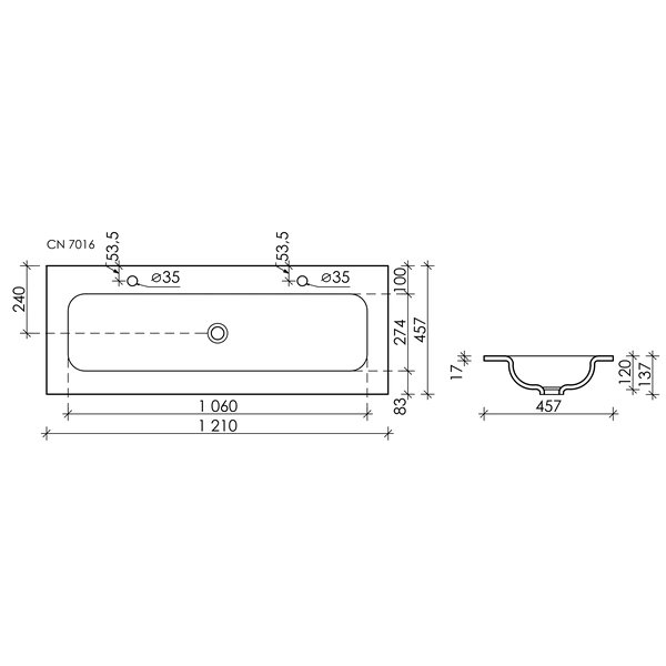 Раковина Ceramica Nova Element CN7016 накладная, 122x47 см, цвет белый - фото 1