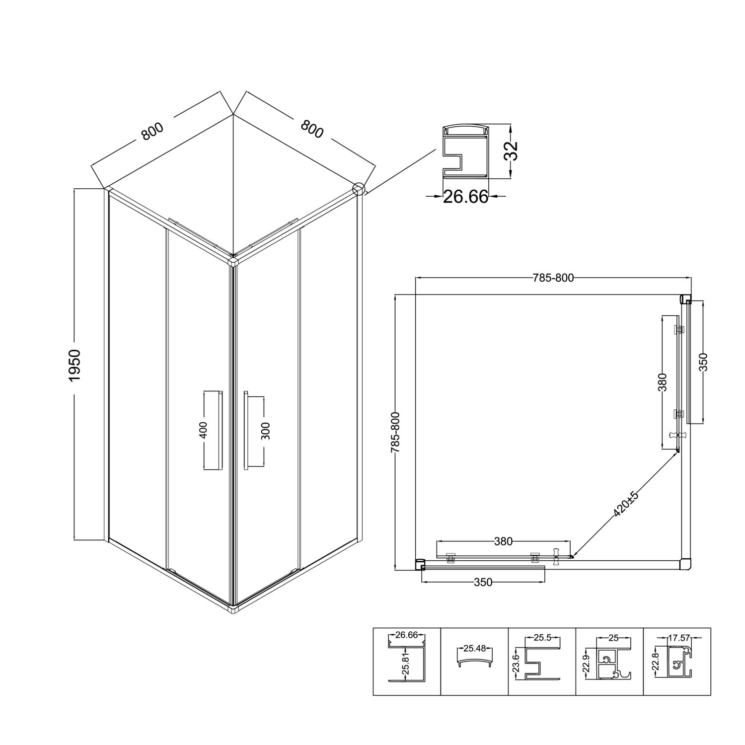 Душевой уголок Niagara Nova NG-6822-34 Black 80x80, стекло прозрачное, профиль черный матовый - фото 1