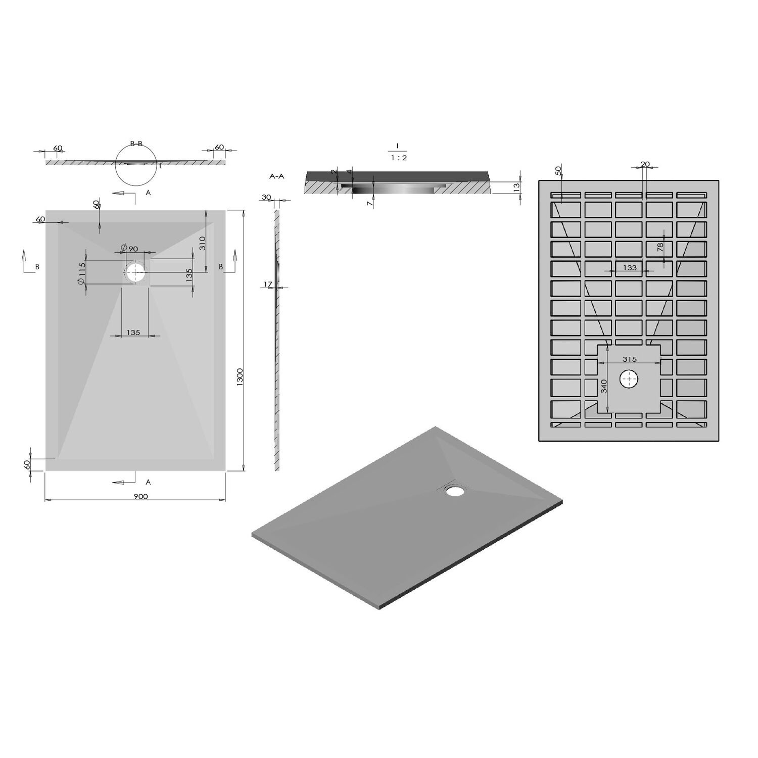 Поддон для душа Vincea VST-4SR9013G 130x90, искусственный камень, цвет серый - фото 1