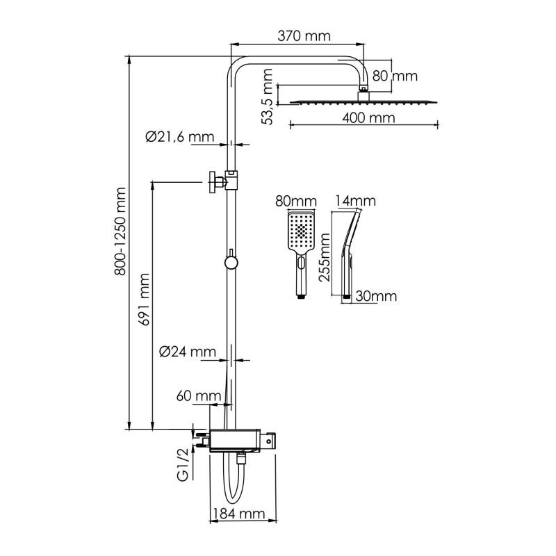 Душевая стойка WasserKRAFT A113.119.126.CH Thermo, с верхним душем, термостатическим смесителем, цвет хром - фото 1