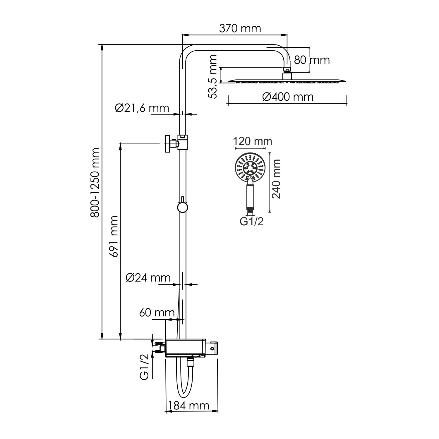 Душевая стойка WasserKRAFT A113.117.058.CH Thermo, с верхним душем, термостатическим смесителем, цвет хром / белый - фото 1