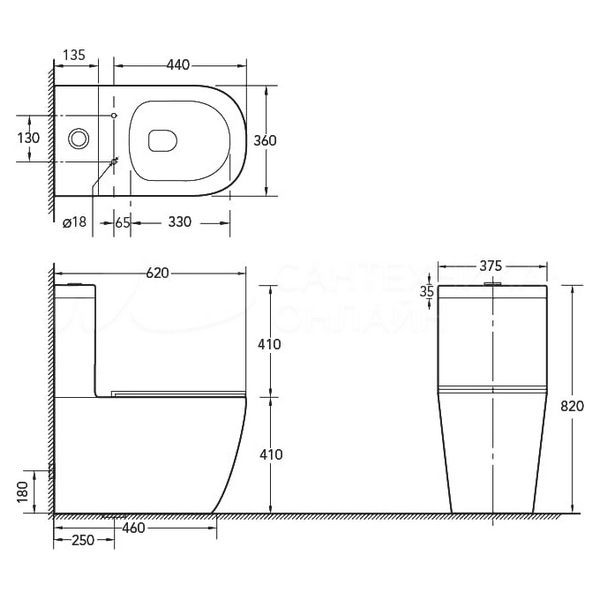 Унитаз SantiLine SL-5016 MB напольный, безободковый, с сиденьем микролифт, цвет черный матовый