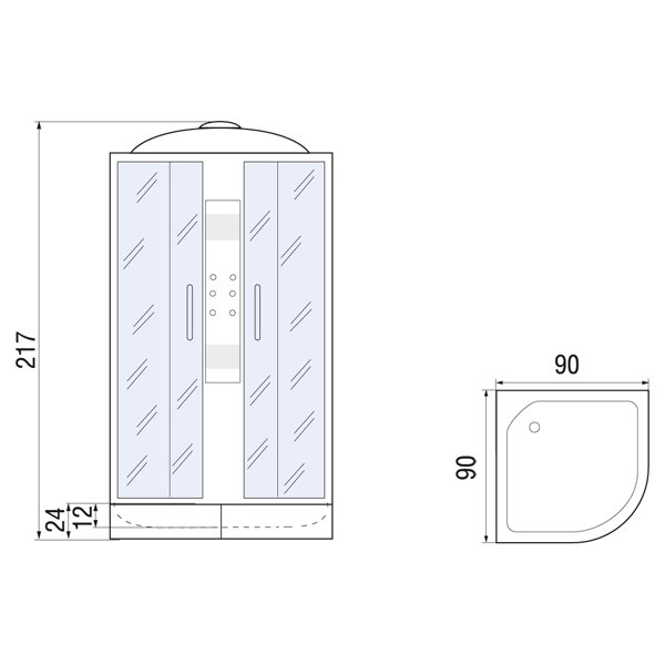 Душевая кабина River Temza 90/24 МТ 90x90, стекло матовое, профиль хром матовый, с крышей, с гидромассажем