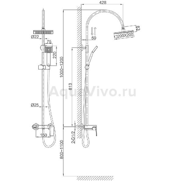 Душевая стойка D&K Rhein Lessing DA1323701C05 со смесителем, цвет хром