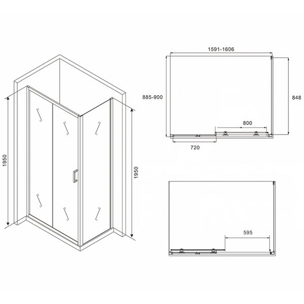 Душевой уголок Abber Schwarzer Diamant AG30160B-S90B 160x90, стекло прозрачное, профиль черный