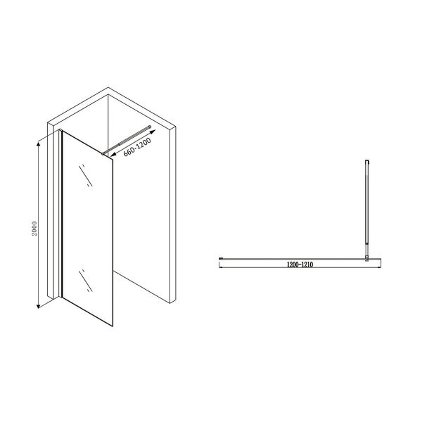 Душевая перегородка Abber Immer Offen AG61120B 120x200, стекло прозрачное, профиль черный - фото 1