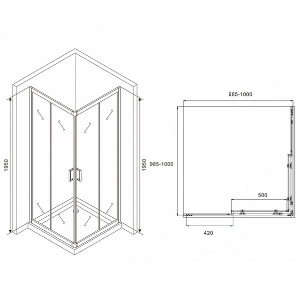 Душевой уголок Abber Schwarzer Diamant AG02100B 100x100, стекло прозрачное, профиль черный