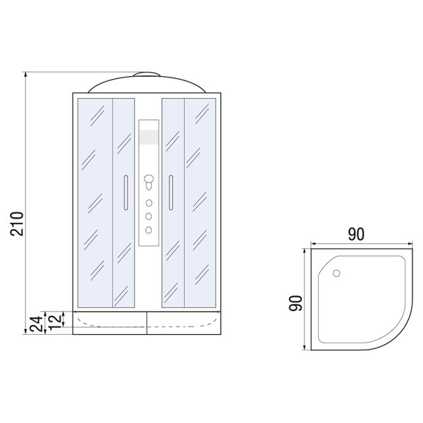 Душевая кабина River Dunay 90/24 ТН 90x90, стекло тонированное, профиль хром матовый, с крышей, с гидромассажем