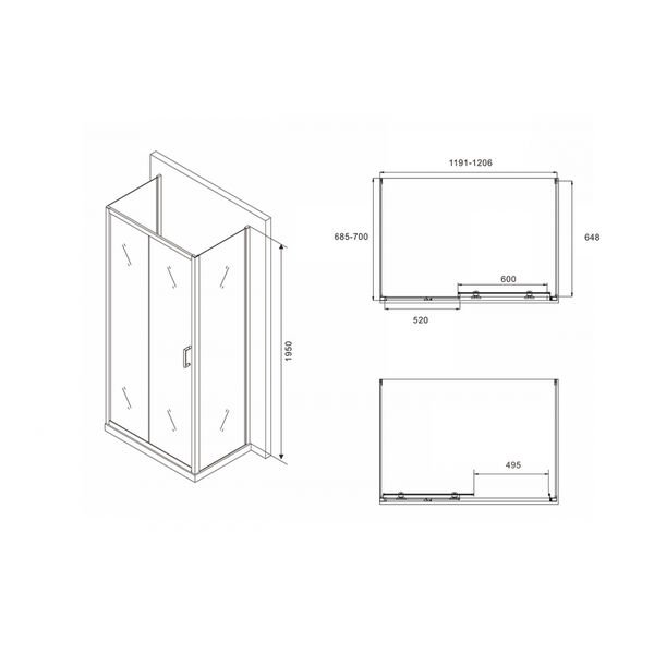 Душевой уголок Abber Schwarzer Diamant AG30120B-S70B-S70B 120x70, стекло прозрачное, профиль черный