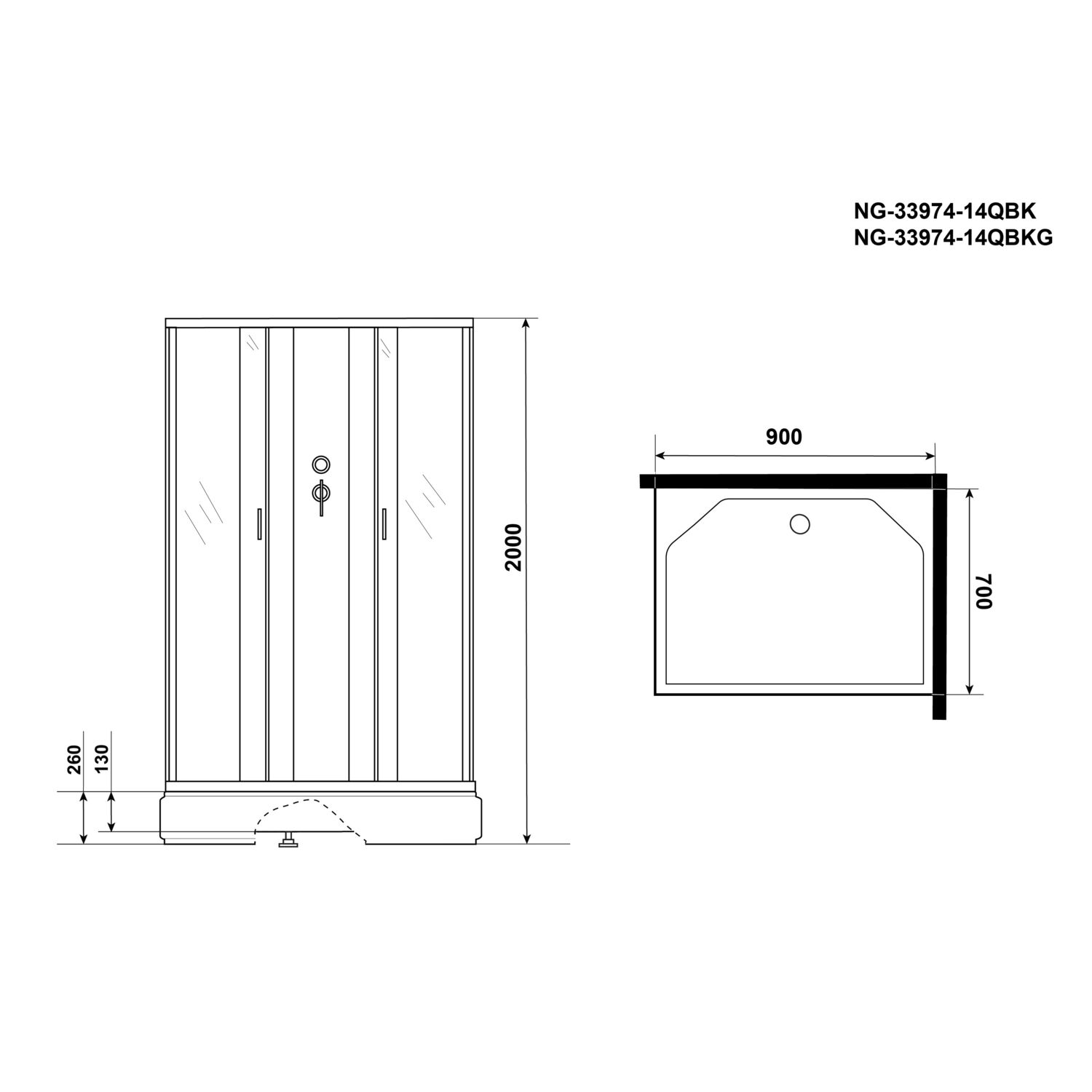 Душевая кабина Niagara Classic NG-33974-14QBKG 90х70, стекло матовое, профиль серебро, без крыши, с гидромассажем