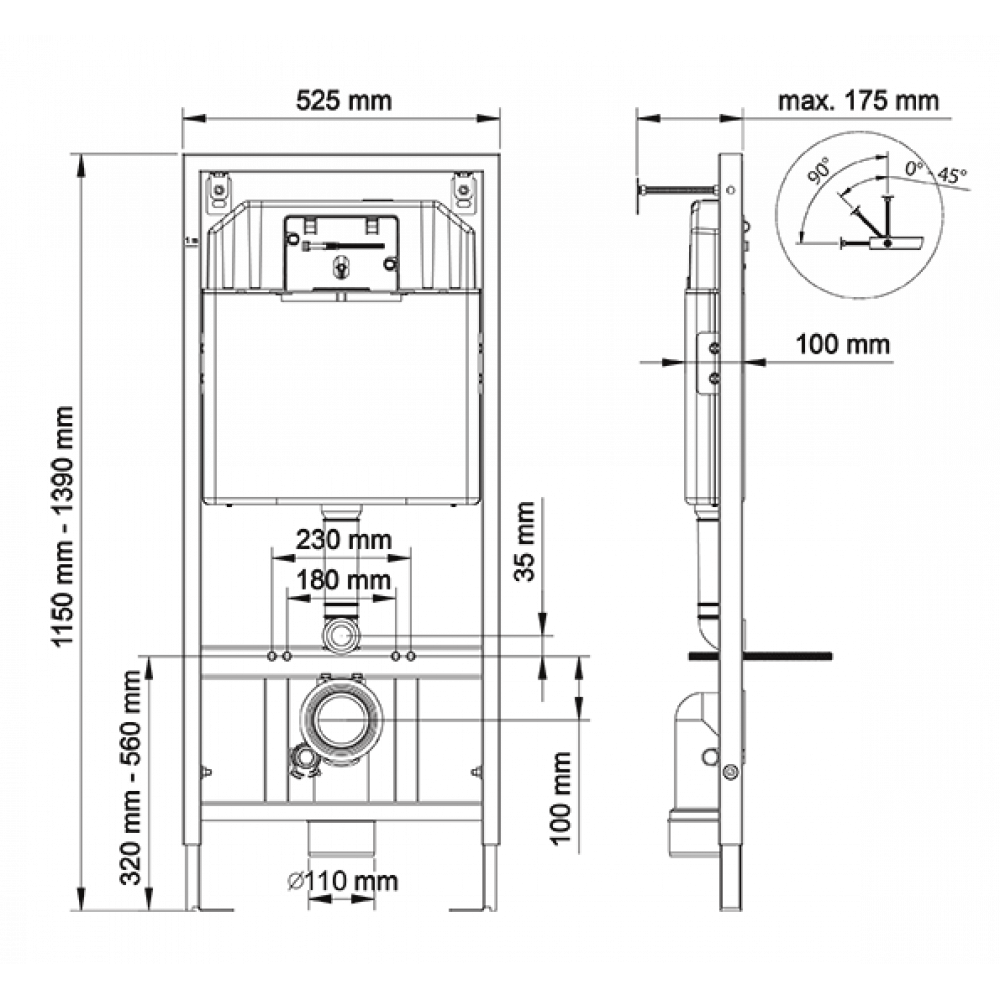 Инсталляция Berges Novum L5 040215 для подвесного унитаза, с черной кнопкой смыва Soft Touch