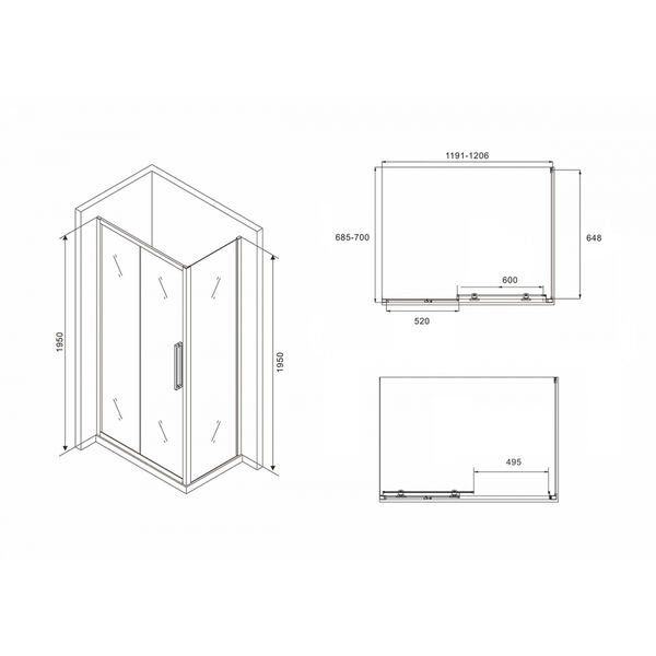 Душевой уголок Abber Schwarzer Diamant AG30120BH-S70B 120x70, стекло прозрачное, профиль черный