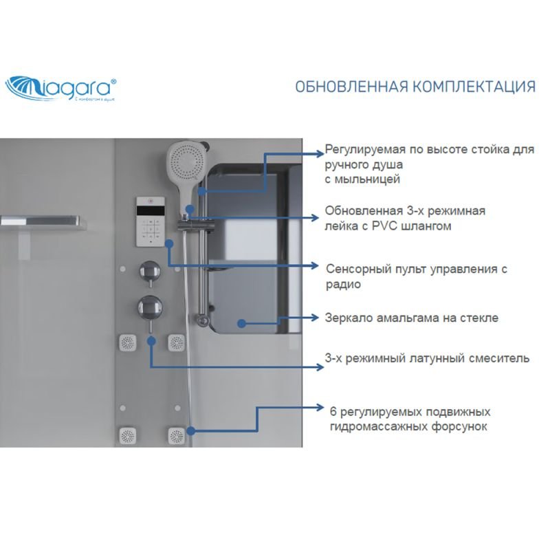 Душевая кабина Niagara Ultra NG-3170-01 170х75, стекло прозрачное с матовой полосой, профиль хром, с крышей, с гидромассажем, с пультом управления